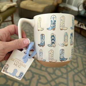 Cowboy Up!!
Artisanal Mug with Blue and Tan Boot Design